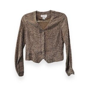 Vintage 100% Silk Lightweight Leopard Print Button-up Blouse Size Small